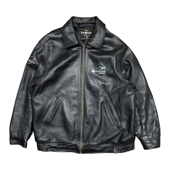 Vintage Diamond Aircraft Logo Aviator Bomber Leather Jacket Mens Large - Picture 1 of 15